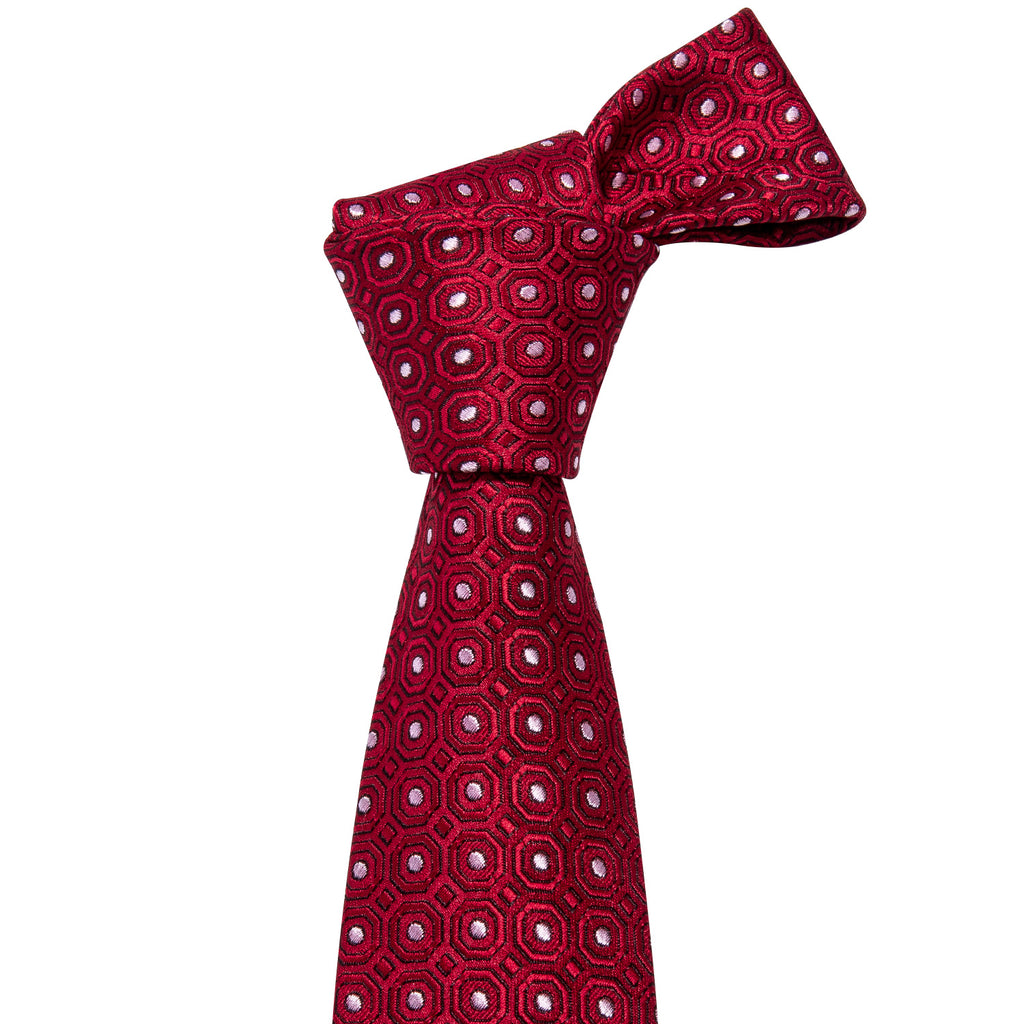 Red White Dot Silk Tie, Pocket Square and Cufflinks Set tie sets    - Sophisticated Gentlemen