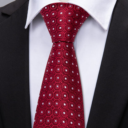 Red White Dot Silk Tie, Pocket Square and Cufflinks Set tie sets    - Sophisticated Gentlemen