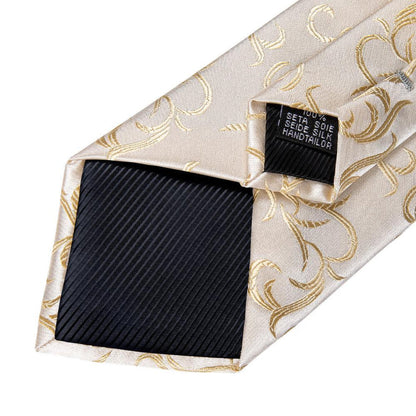 Champagne and Silver Floral XL Tie, Pocket Square and Cufflinks tie sets    - Sophisticated Gentlemen