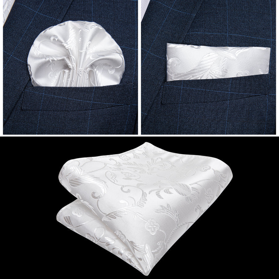 New Silver White Floral Silk Vest Set vest set    - Sophisticated Gentlemen