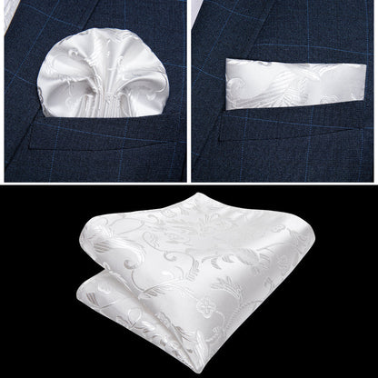 New Silver White Floral Silk Vest Set vest set    - Sophisticated Gentlemen