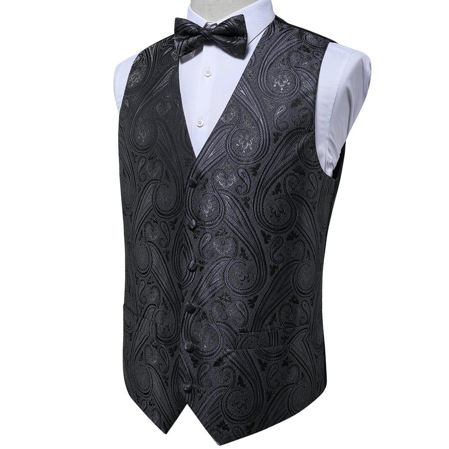 Coal Noir Paisley Silk Vest Set vest set    - Sophisticated Gentlemen