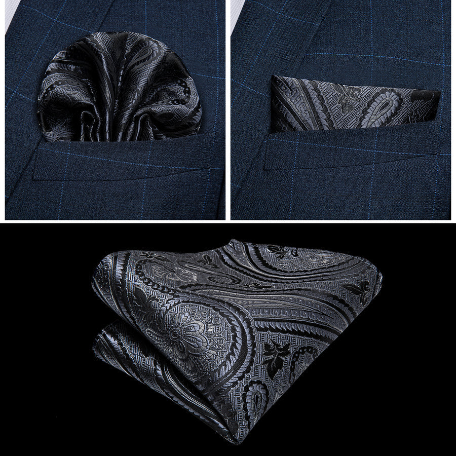 Coal Noir Paisley Silk Vest Set vest set    - Sophisticated Gentlemen