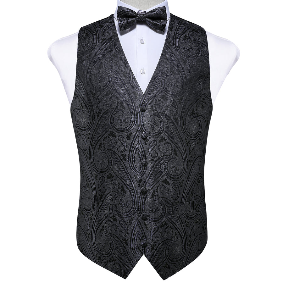 Coal Noir Paisley Silk Vest Set vest set    - Sophisticated Gentlemen