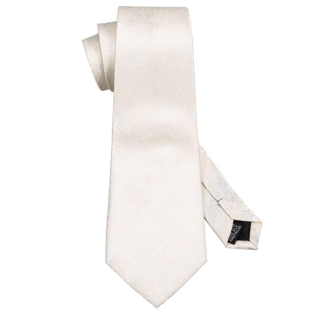 Champagne Beige Floral Silk Tie, Pocket Square and Cufflinks Set tie sets    - Sophisticated Gentlemen