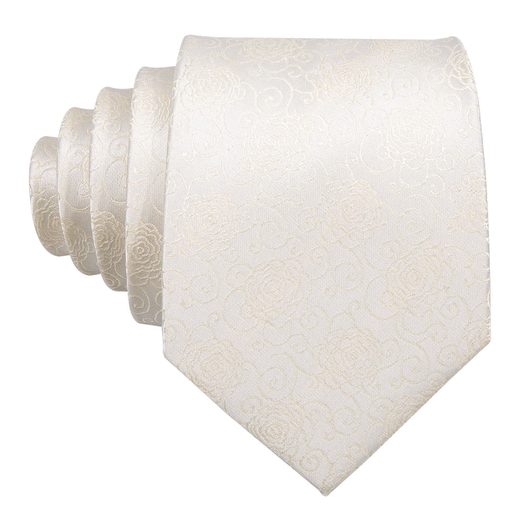 Champagne Beige Floral Silk Tie, Pocket Square and Cufflinks Set tie sets    - Sophisticated Gentlemen