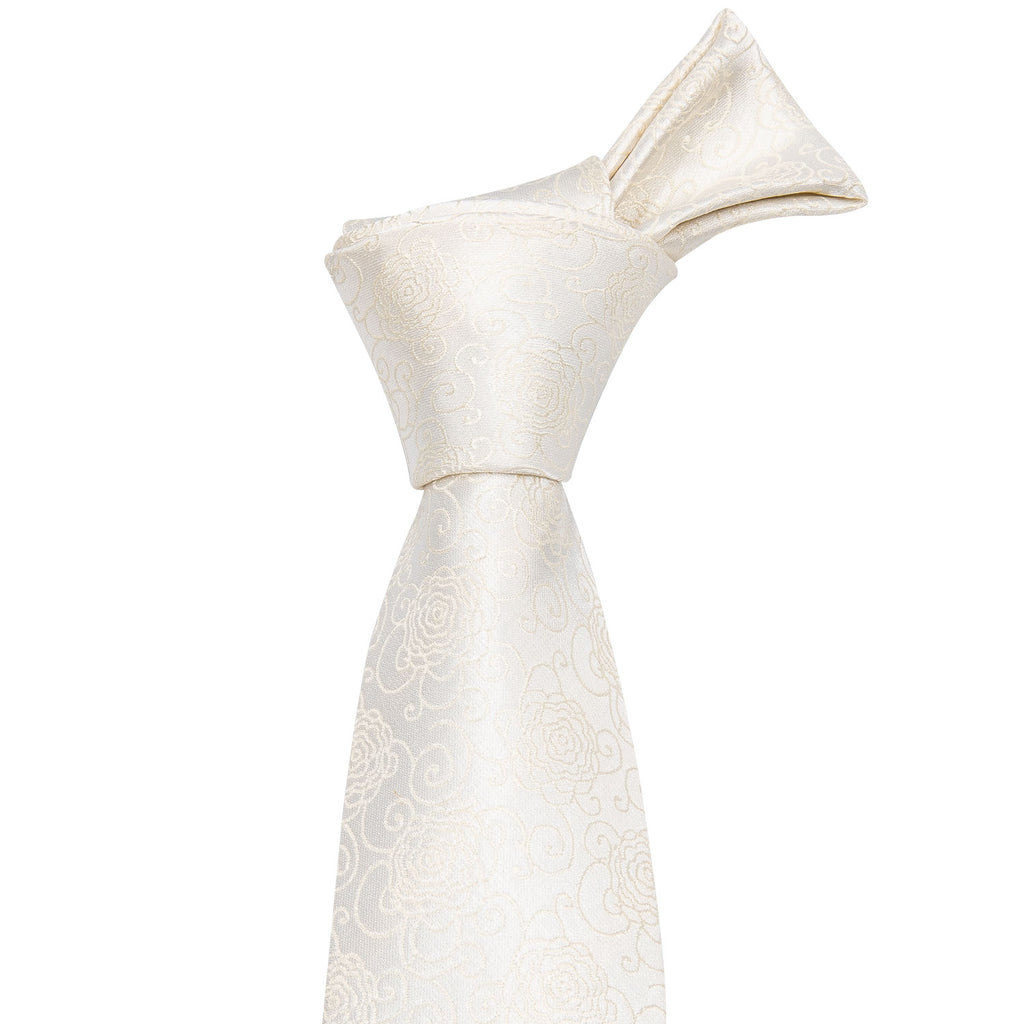 Champagne Beige Floral Silk Tie, Pocket Square and Cufflinks Set tie sets    - Sophisticated Gentlemen