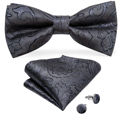 New Silver Black Floral Silk Vest Set vest set    - Sophisticated Gentlemen