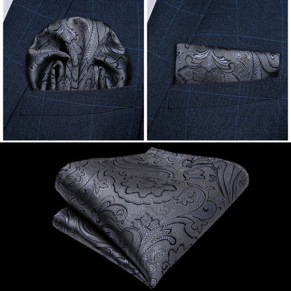 New Silver Black Floral Silk Vest Set vest set    - Sophisticated Gentlemen