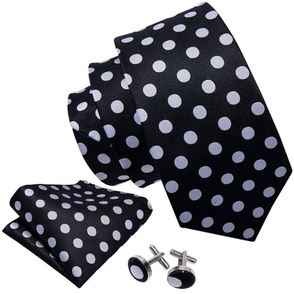 Black Silver Polka Dot Tie, Pocket Square and Cufflinks Set tie sets    - Sophisticated Gentlemen