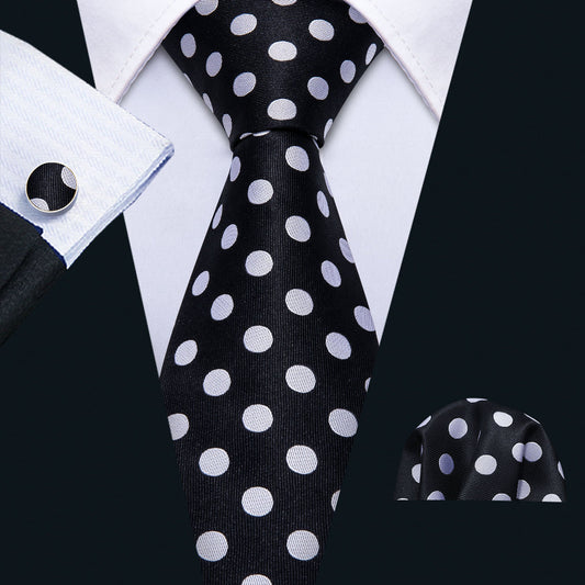 Black Silver Polka Dot Tie, Pocket Square and Cufflinks Set tie sets    - Sophisticated Gentlemen