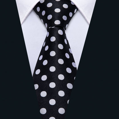 Black Silver Polka Dot Tie, Pocket Square and Cufflinks Set tie sets    - Sophisticated Gentlemen