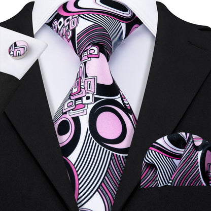 Black Pink Novelty Silk Tie, Pocket Square and Cufflinks Set tie sets    - Sophisticated Gentlemen