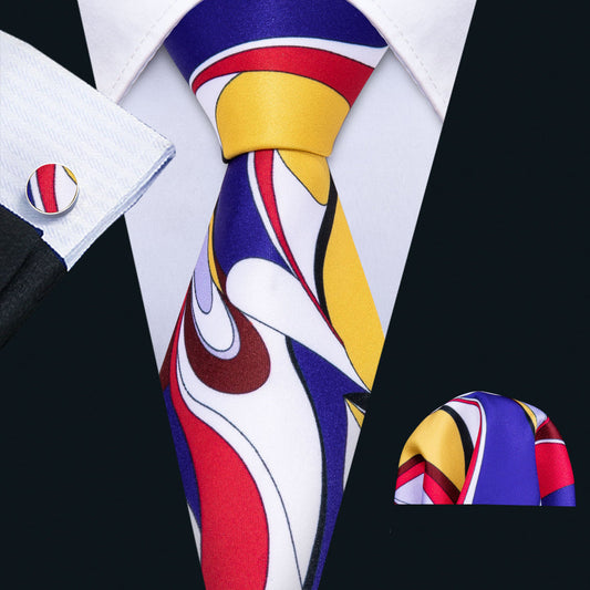 Red Yellow Blue Novelty Silk Tie, Pocket Square and Cufflinks Set tie sets    - Sophisticated Gentlemen