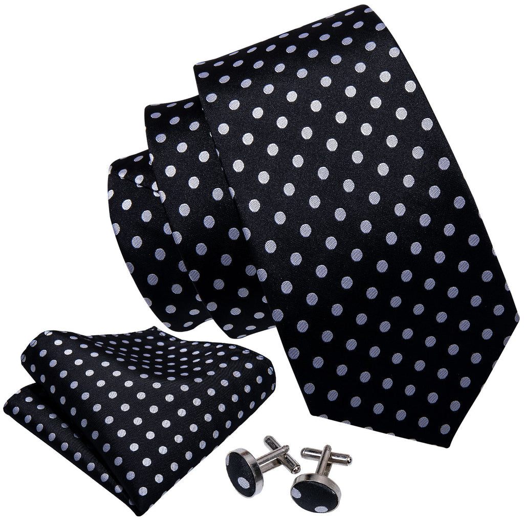 Black White Polka Dot Tie, Pocket Square and Cufflinks Set tie sets    - Sophisticated Gentlemen