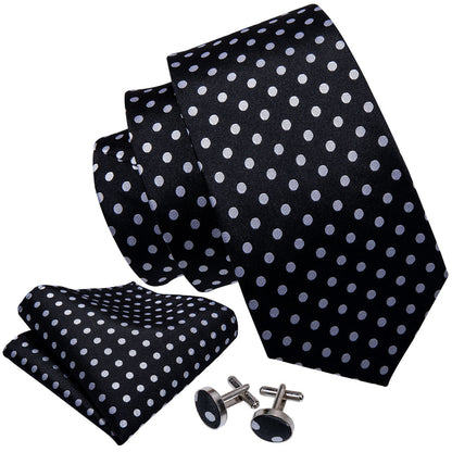 Black White Polka Dot Tie, Pocket Square and Cufflinks Set tie sets    - Sophisticated Gentlemen