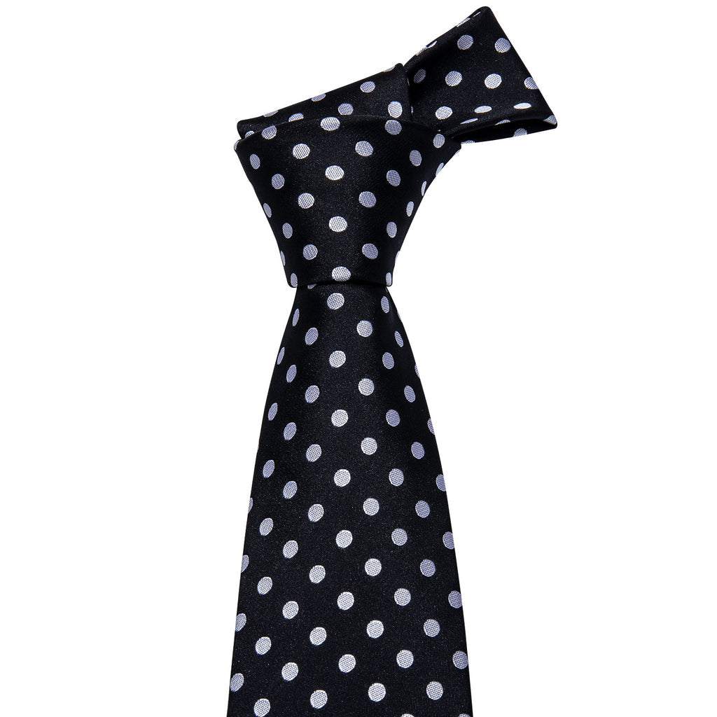 Black White Polka Dot Tie, Pocket Square and Cufflinks Set tie sets    - Sophisticated Gentlemen