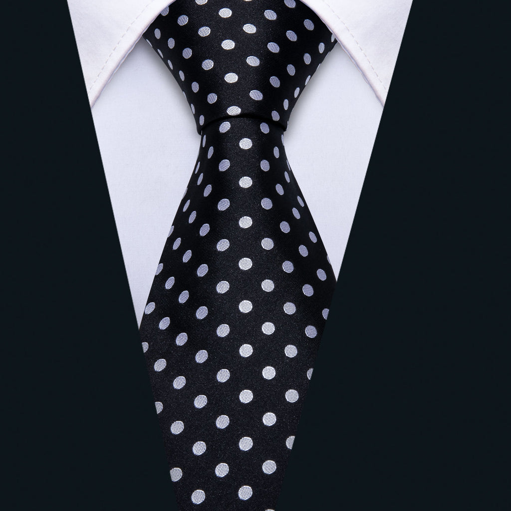 Black White Polka Dot Tie, Pocket Square and Cufflinks Set tie sets    - Sophisticated Gentlemen