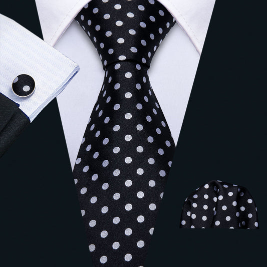 Black White Polka Dot Tie, Pocket Square and Cufflinks Set tie sets    - Sophisticated Gentlemen