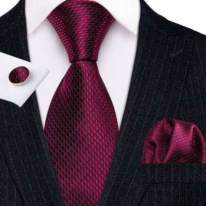 Red Geometric Polka Dot Tie, Pocket Square and Cufflinks Set tie sets    - Sophisticated Gentlemen