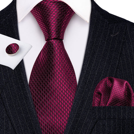 Red Geometric Polka Dot Tie, Pocket Square and Cufflinks Set tie sets    - Sophisticated Gentlemen