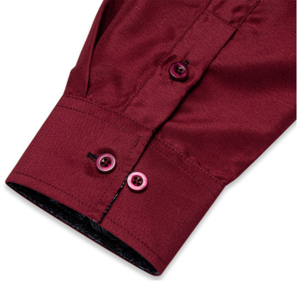 Burgundy Shirt With Black Paisley Accent shirt    - Sophisticated Gentlemen