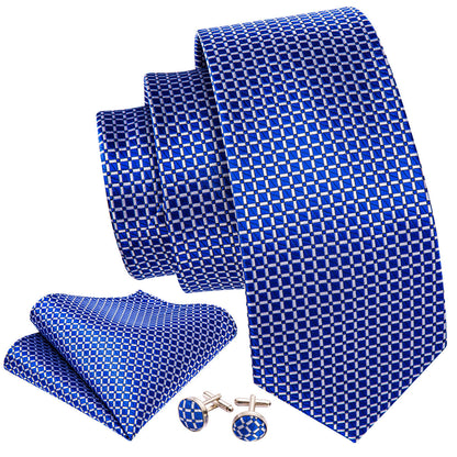 Blue Plaid Tie, Pocket Square and Cufflinks Set tie sets    - Sophisticated Gentlemen