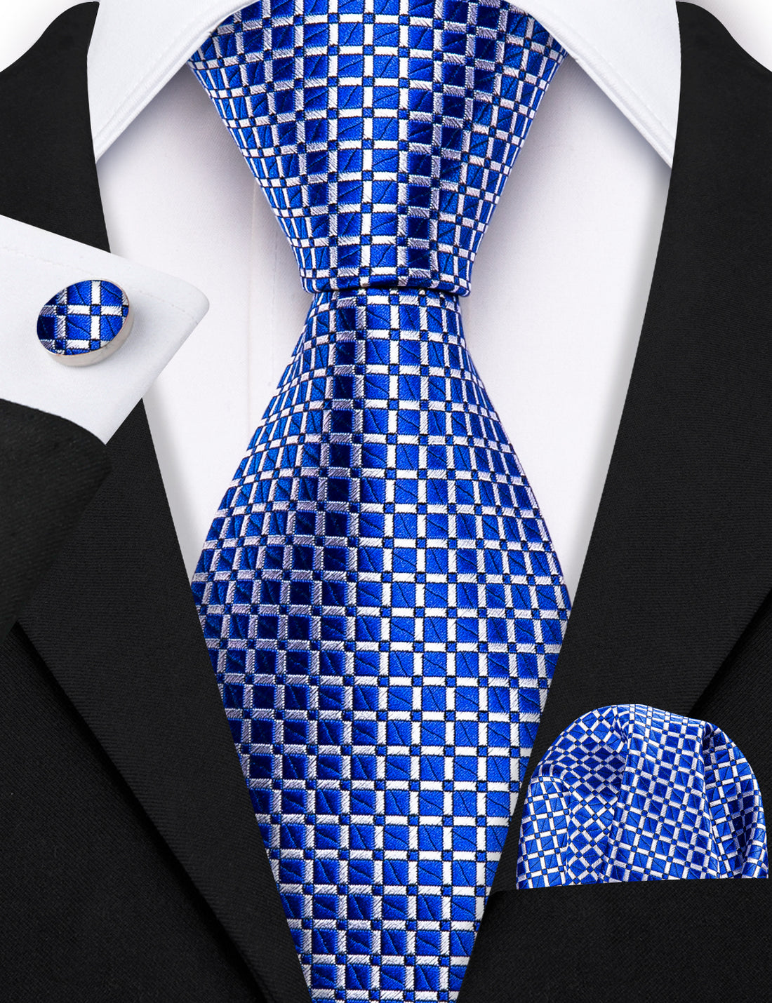 Blue Plaid Tie, Pocket Square and Cufflinks Set tie sets    - Sophisticated Gentlemen