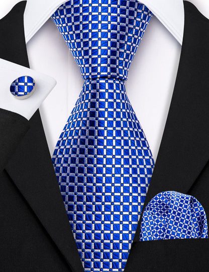 Blue Plaid Tie, Pocket Square and Cufflinks Set tie sets    - Sophisticated Gentlemen