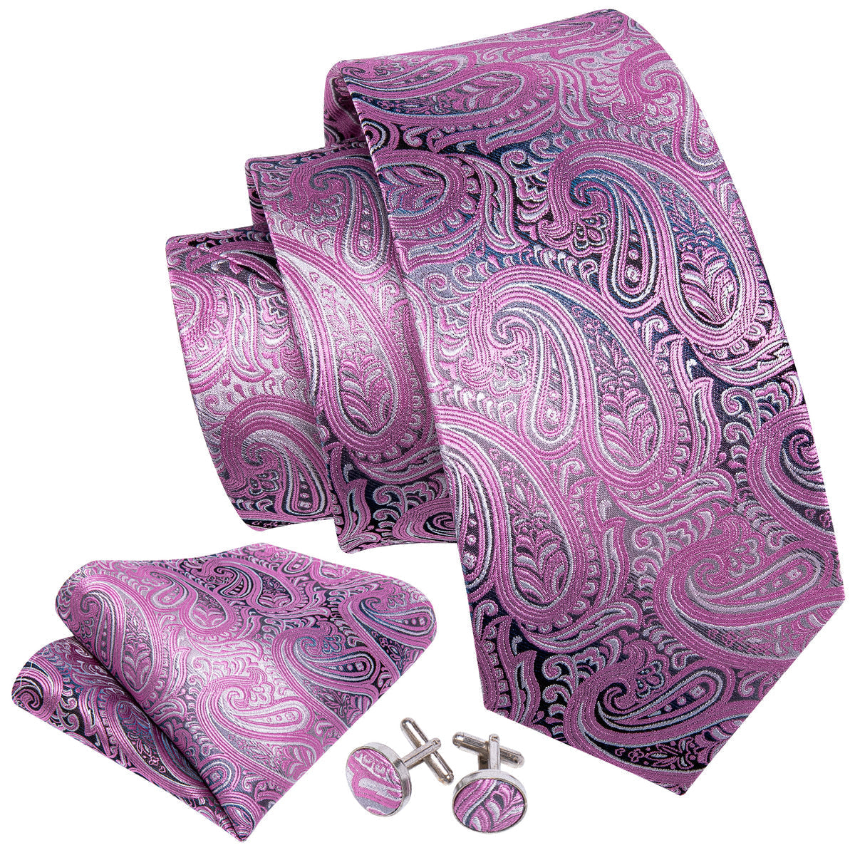 Pink Paisley Tie, Pocket Square and Cufflinks Set tie sets    - Sophisticated Gentlemen