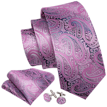 Pink Paisley Tie, Pocket Square and Cufflinks Set tie sets    - Sophisticated Gentlemen