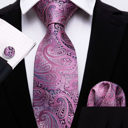 Pink Paisley Tie, Pocket Square and Cufflinks Set tie sets    - Sophisticated Gentlemen