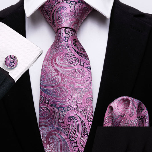 Pink Paisley Tie, Pocket Square and Cufflinks Set tie sets    - Sophisticated Gentlemen