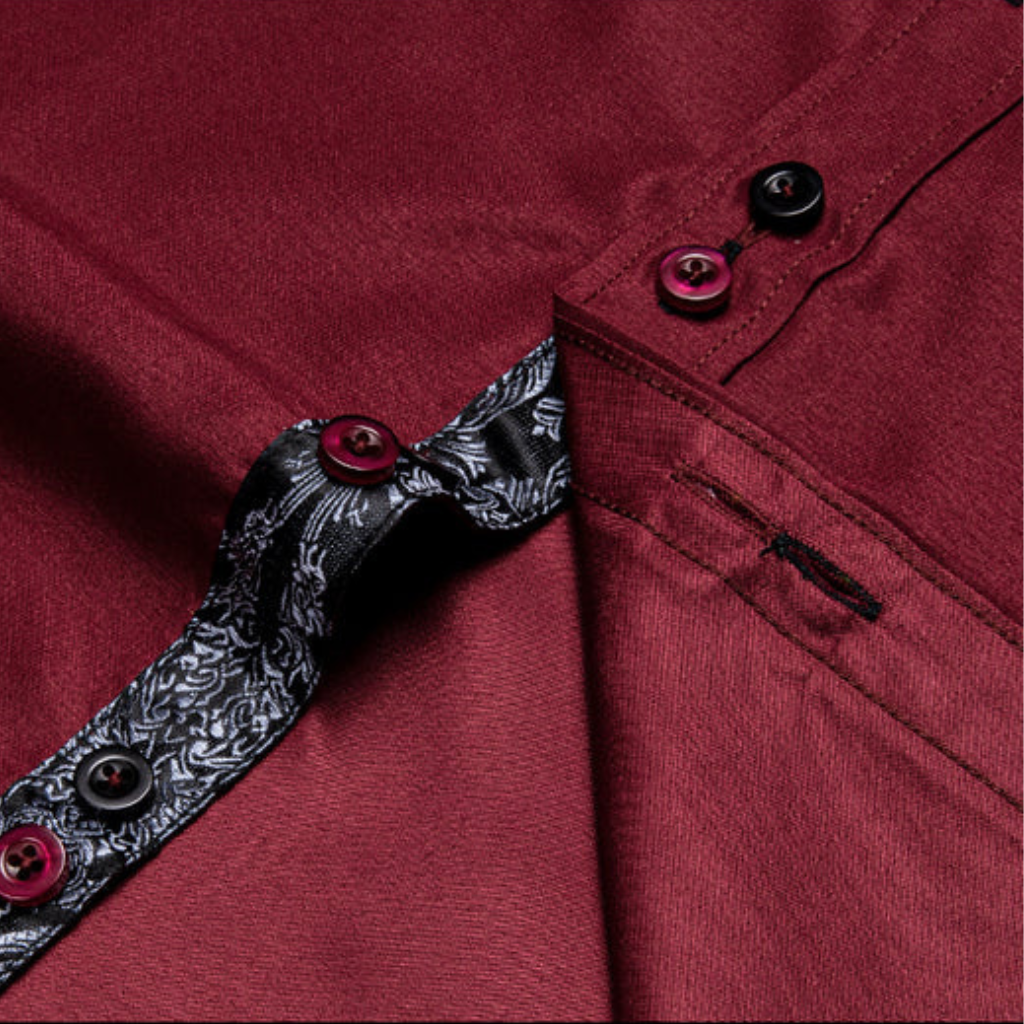 Burgundy Shirt With Black Paisley Accent shirt    - Sophisticated Gentlemen