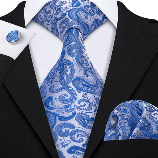 Blue Paisley Tie, Pocket Square and Cufflinks Set tie sets    - Sophisticated Gentlemen