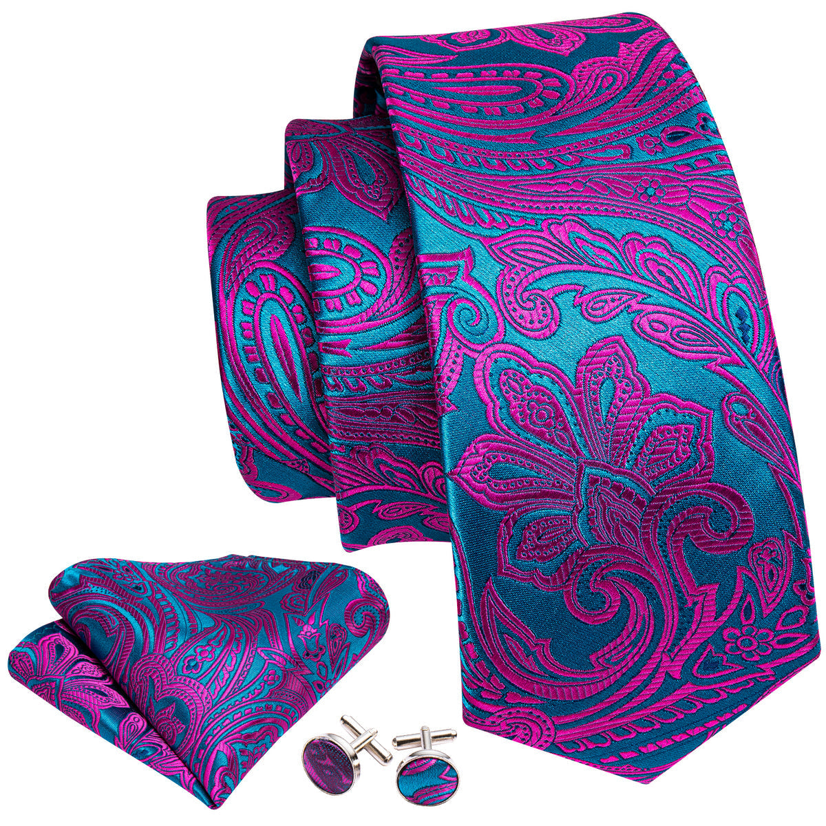 Red Blue Paisley Tie, Pocket Square and Cufflinks Set tie sets    - Sophisticated Gentlemen