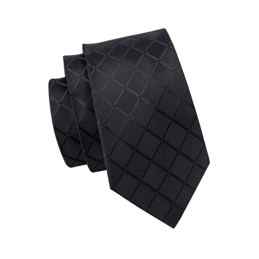 Pure and Black Plaid Silk XL Tie, Pocket Square and Cufflinks tie sets    - Sophisticated Gentlemen