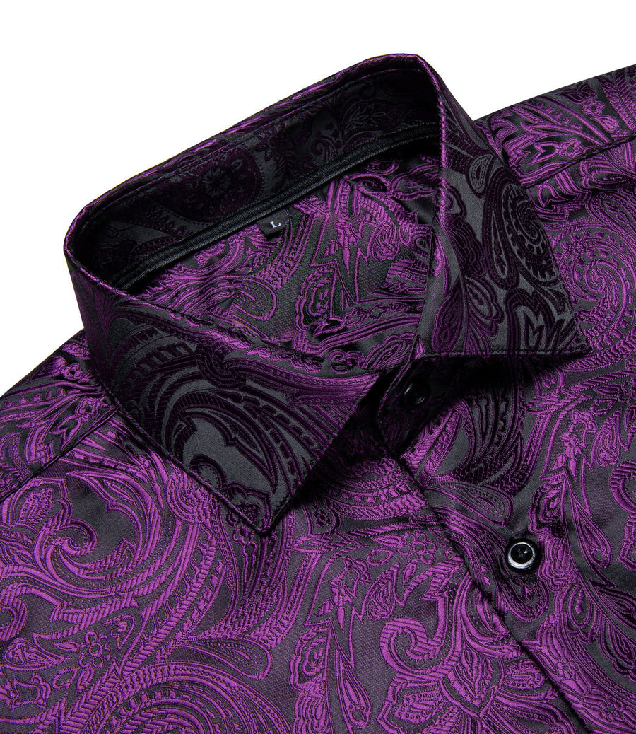 Black Purple Paisley Silk Dress Shirt shirt    - Sophisticated Gentlemen
