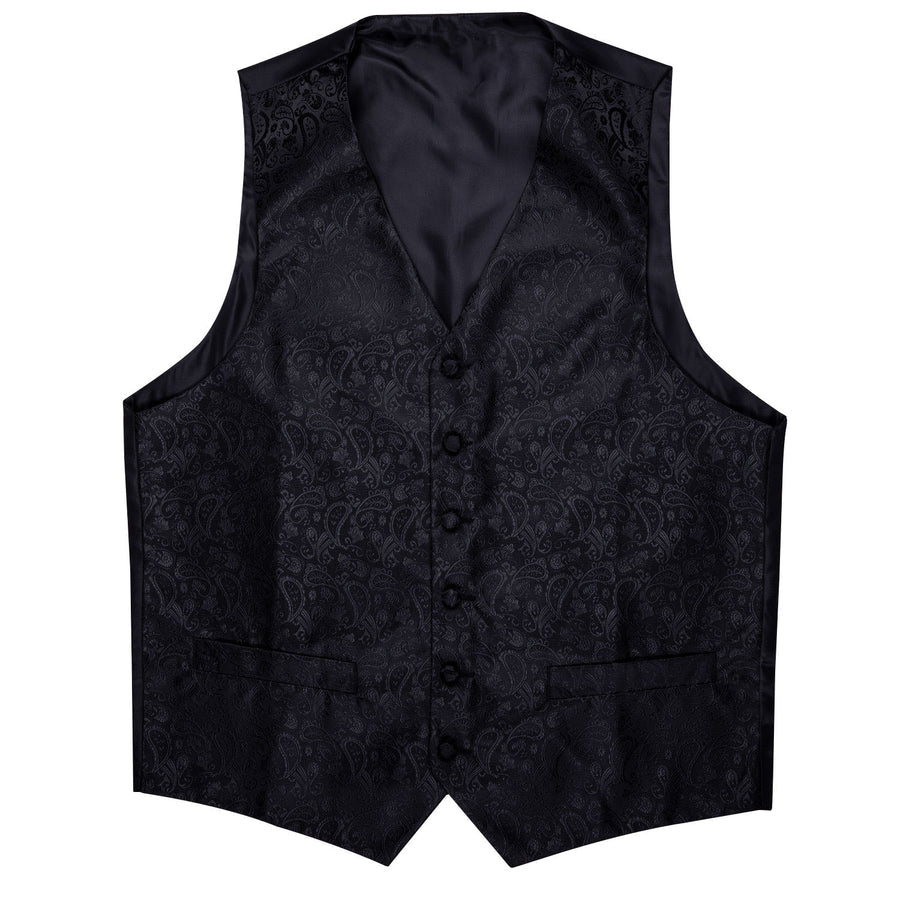 Black Paisley Luxury Silk Vest Set vest set    - Sophisticated Gentlemen