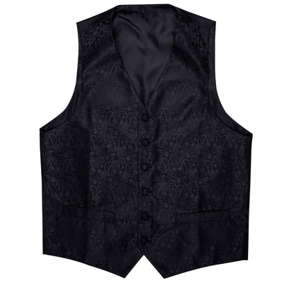 Black Paisley Luxury Silk Vest Set vest set    - Sophisticated Gentlemen