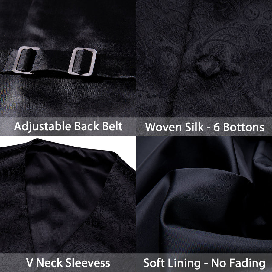 Black Paisley Luxury Silk Vest Set vest set    - Sophisticated Gentlemen
