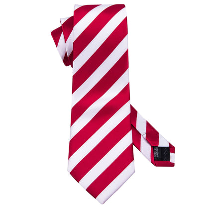 Red White Striped Silk Tie, Pocket Square and Cufflinks Set tie sets    - Sophisticated Gentlemen