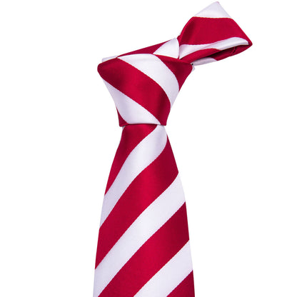 Red White Striped Silk Tie, Pocket Square and Cufflinks Set tie sets    - Sophisticated Gentlemen
