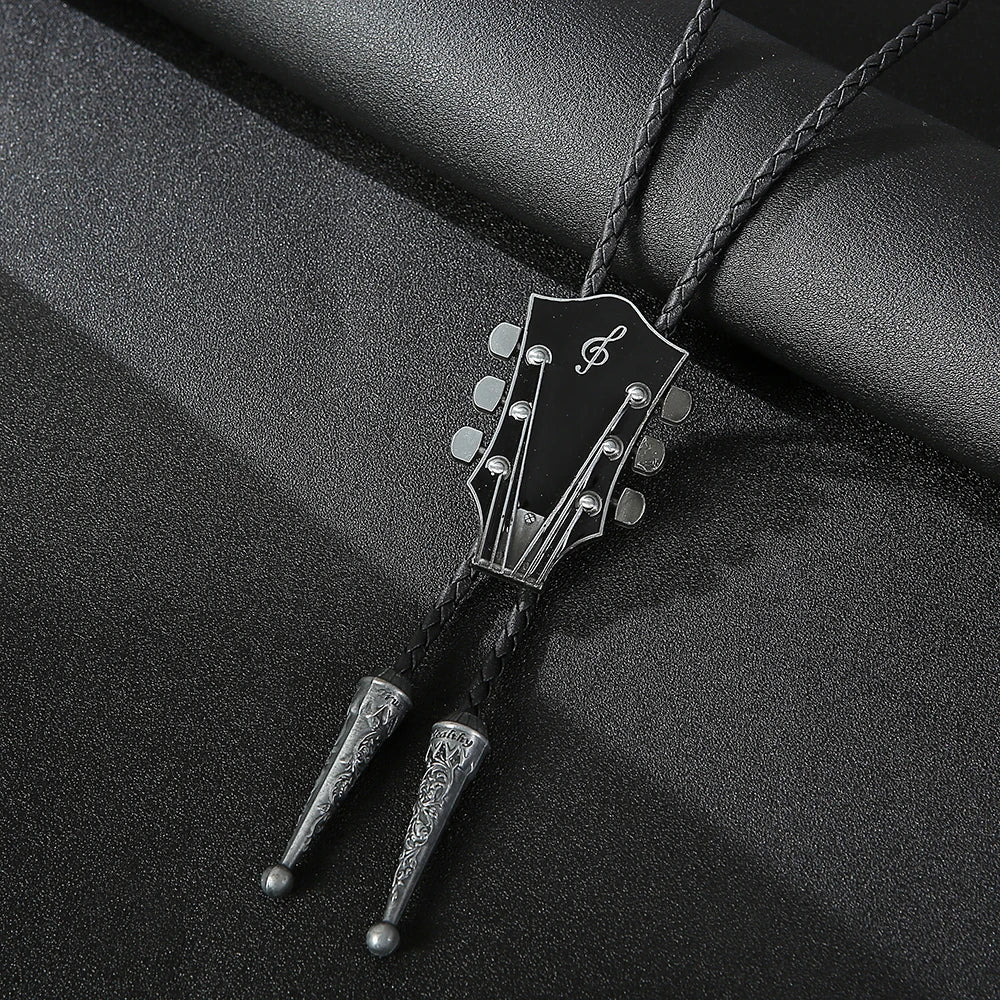 Fashion Guitar Bolo Tie with Musical Flair bolo tie Silver   - Sophisticated Gentlemen