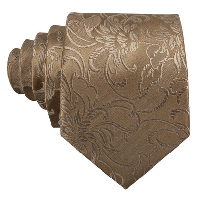 Champagne Gold Floral Tie, Pocket Square and Cufflinks Set tie sets    - Sophisticated Gentlemen