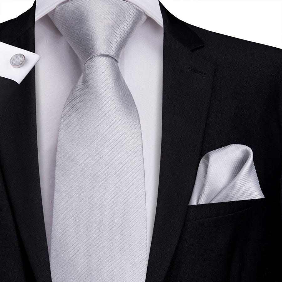 Silver Gray Solid Silk XL Tie, Pocket Square and Cufflinks tie sets    - Sophisticated Gentlemen