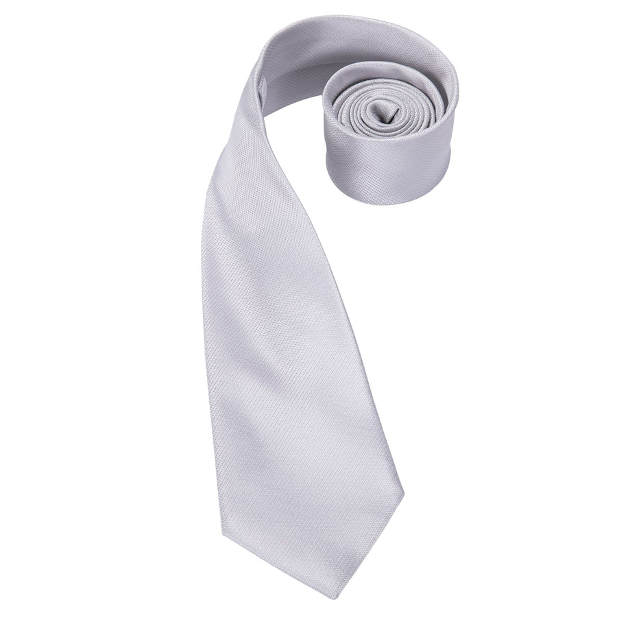 Silver Gray Solid Silk XL Tie, Pocket Square and Cufflinks tie sets    - Sophisticated Gentlemen