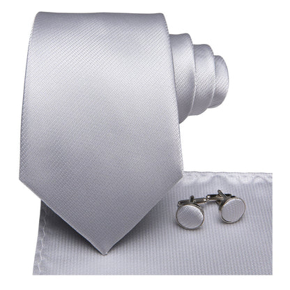 Silver Gray Solid Silk XL Tie, Pocket Square and Cufflinks tie sets    - Sophisticated Gentlemen