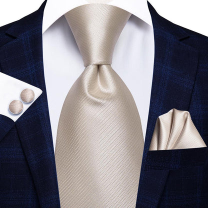 Champagne Solid XL Tie, Pocket Square and Cufflinks tie sets    - Sophisticated Gentlemen