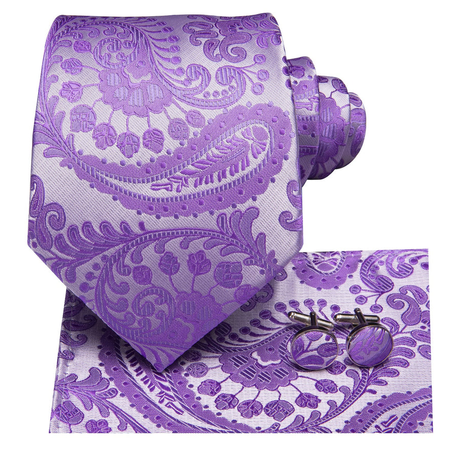 Lavender Paisley XL Tie, Pocket Square and Cufflinks tie sets    - Sophisticated Gentlemen